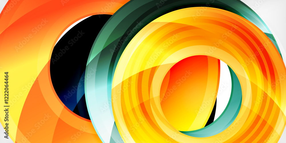 Poster bright colorful circles with light effects. abstract background