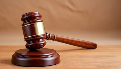 A wooden gavel and sound block taking center stage. The gavel, a symbol of authority, rests atop the sound block, a tool to stop people from making a noise in the court, and to keep silent 