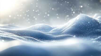 Sparkling snow landscape, winter scene with soft light.