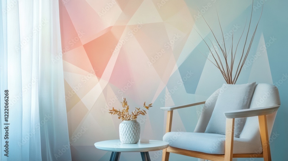 Aufkleber geometric wallpaper in pastel tones with abstract triangles and soft gradients, creating a calm and 