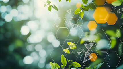 Green leaves, nature, technology, bokeh, sunlight, eco, concept, background, sustainable