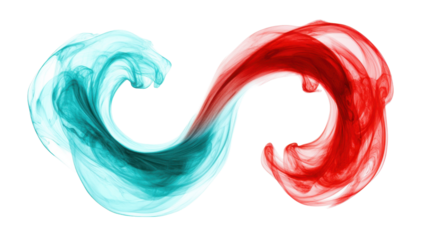 Mint and red abstract shape on transparent background