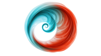 Mint and red abstract shape on transparent background