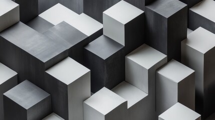 Geometric wallpaper with 3D cube effects in monochromatic shades for modern interiors