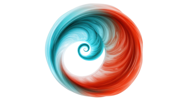 Mint and red abstract shape on transparent background