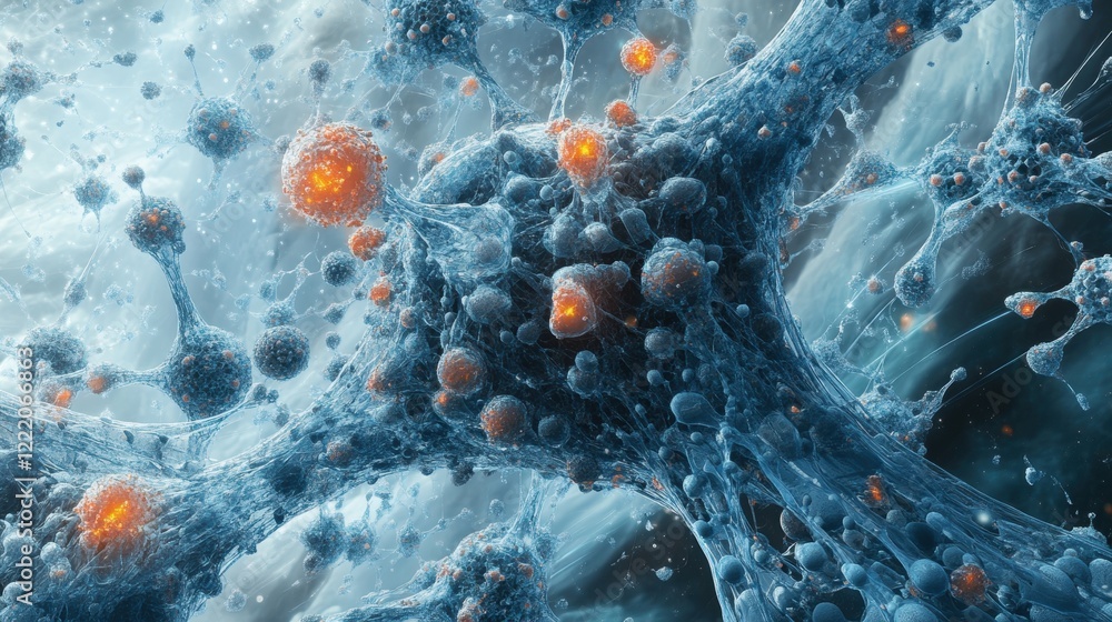 Poster abstract image of a neural network, glowing nodes and intricate connections. ideal for illustrating 