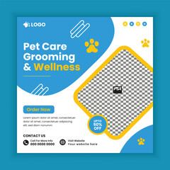 Pet Care and Grooming Service Social Media Post Design or Pet Business Facebook and Instagram Post Square Banner Template