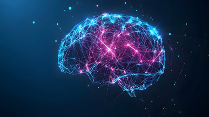 Glowing brain network, digital art, dark background, AI concept
