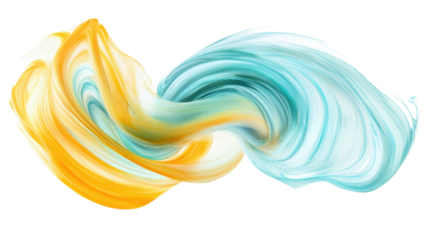 Mint and yellow abstract shape on transparent background