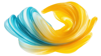Mint and yellow abstract shape on transparent background