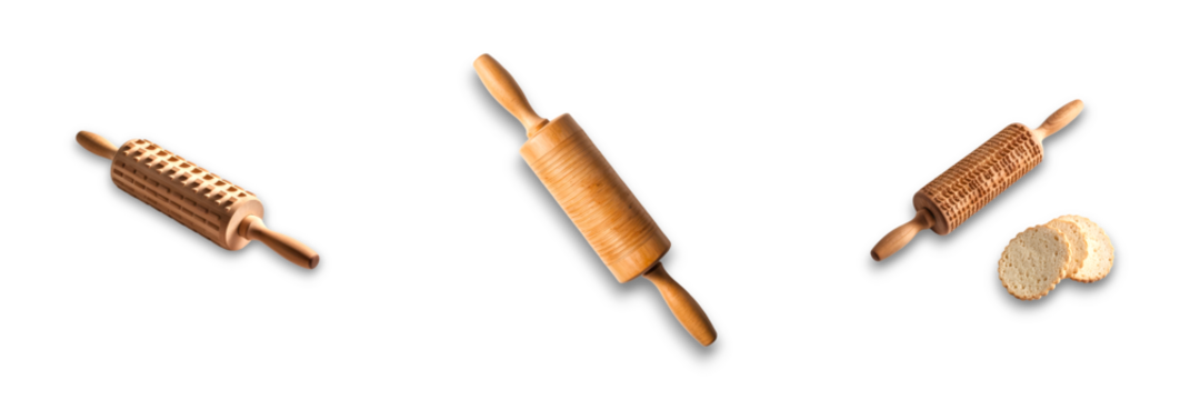 Isolated rolling pins and measuring spoon on transparent background
