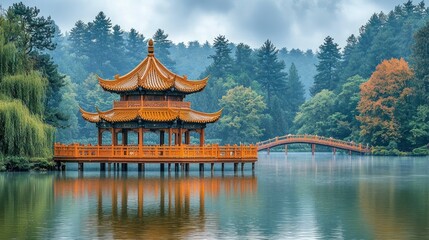 Obraz premium Serene Autumn at the Chinese Pavilion
