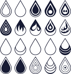Diverse Oil Drop Icons with Fire Design Variations