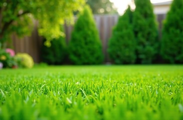Scenic view of the beautiful English-style landscaped garden with a green manicured lawn
