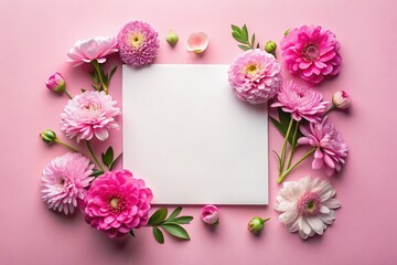 Pastel Pink Flowers Flat Lay: Empty Paper & Copy Space for Spring or Feminine Branding
