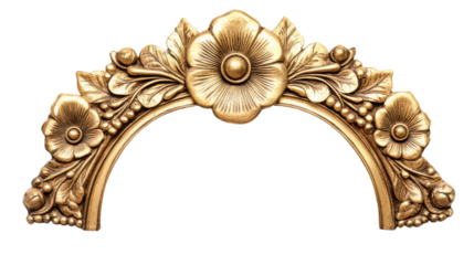 Gold floral ornament on transparent background