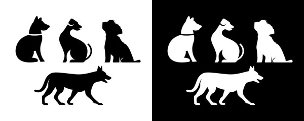 Set of Dogs pet silhouette side black icon background animal vector