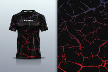 T-shirt mockup abstract texture grunge texture marble lightning thunderbolt sport jersey design for football, soccer, racing, esports, running, in black red color