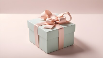 Obraz premium Elegant pale green gift box with a delicate rose gold ribbon, perfect for a special occasion.