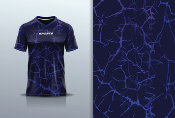 T-shirt mockup abstract texture grunge texture marble lightning thunderbolt sport jersey design for football, soccer, racing, esports, running, in blue navy color © Nimpuna O