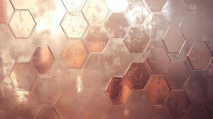 Metallic wallpaper in soft rose gold with geometric hexagonal designs