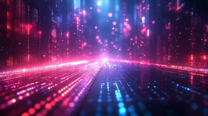 Abstract digital data flow with glowing server racks and light trails. Generative AI