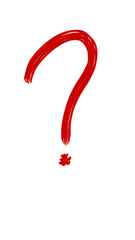 Red Question Mark: A bold, hand-painted red question mark, rendered with expressive brushstrokes, commands attention against a clean background.  This image evokes curiosity and uncertainty.