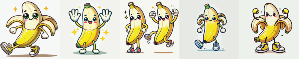 cute banana vector has hands and feet