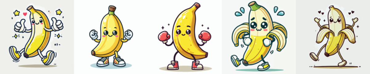 cute banana vector has hands and feet