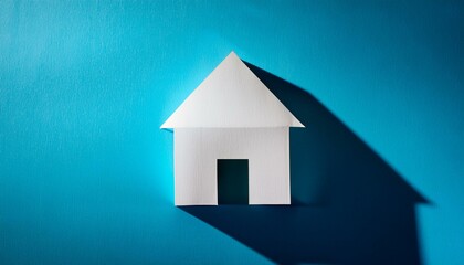 paper house with long shadow on blue background