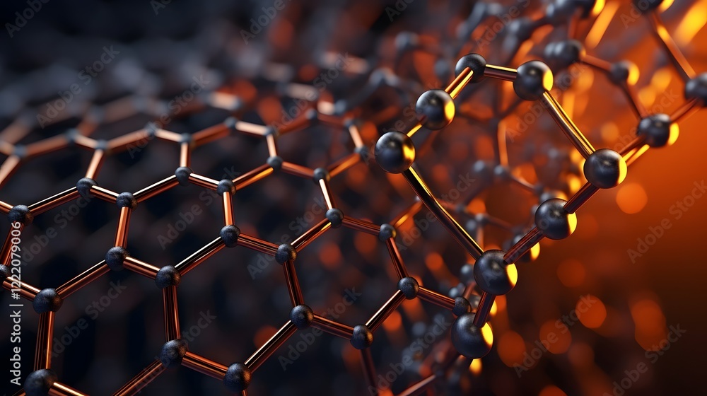 Poster detailed molecular structure of carbon atoms forming an intricate hexagonal pattern representing the