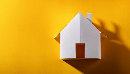 paper house with long shadow on yellow background