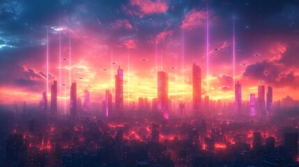 Fototapeta premium Futuristic Cyberpunk Cityscape at Night. Generative AI
