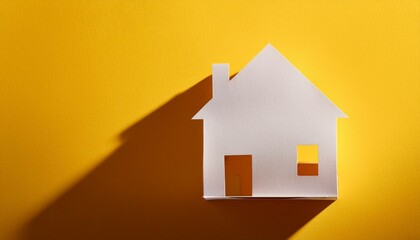 paper house with long shadow on yellow background