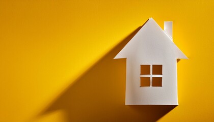 paper house with long shadow on yellow background