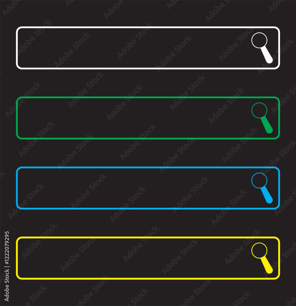 Poster a magnifying glass search button and a microphone icon for voice search in the search bar. vector.