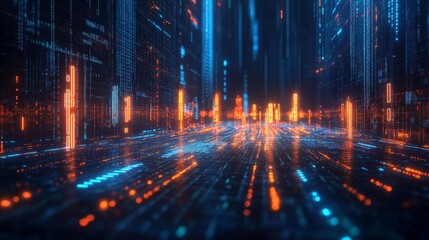 Futuristic financial analysis with glowing trend lines and neon effects. Generative AI