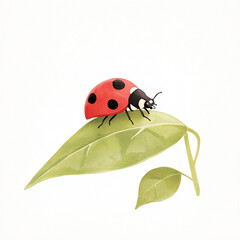 Fototapeta premium Minimalist Close-Up of a Vibrant Ladybug Resting on a Fresh Green Leaf Isolated on a Clean White Background Perfect for Nature and Insect Photography Enthusiasts