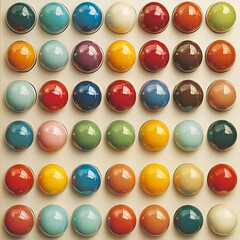 Colorful Sphere Collection: A vibrant grid of glossy spheres in a multitude of colors, arranged in a visually appealing pattern.  Perfect for design, backgrounds, and artistic projects. 