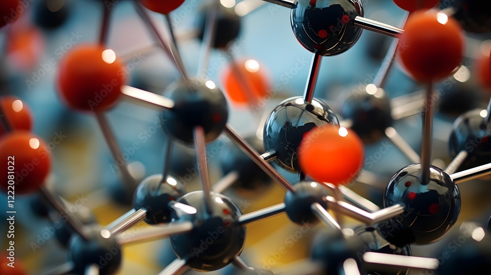 Poster detailed molecular model of a carbon atom showcasing its internal structure with visible protons and