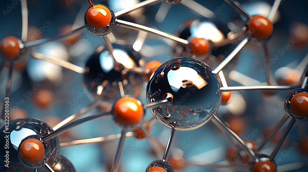 Poster detailed 3d rendering showcasing the intricate structure of a carbon atom model highlighting the pre