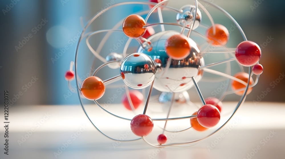 Poster a detailed and highly 3d model of a carbon atom showcasing the intricate structure of its nucleus co