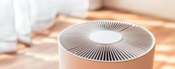 Indoor air quality minimalist idea. A modern air purifier enhances indoor air quality in a stylish living space.
