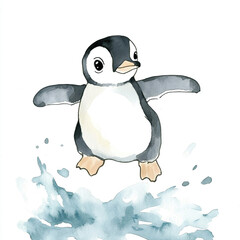 Obraz premium Penguin Jumps Into Water Minimalist Isolated Scene Capturing the Graceful Dive of a Penguin Perfect for Nature Lovers and Wildlife Enthusiasts Seeking Stunning Visuals