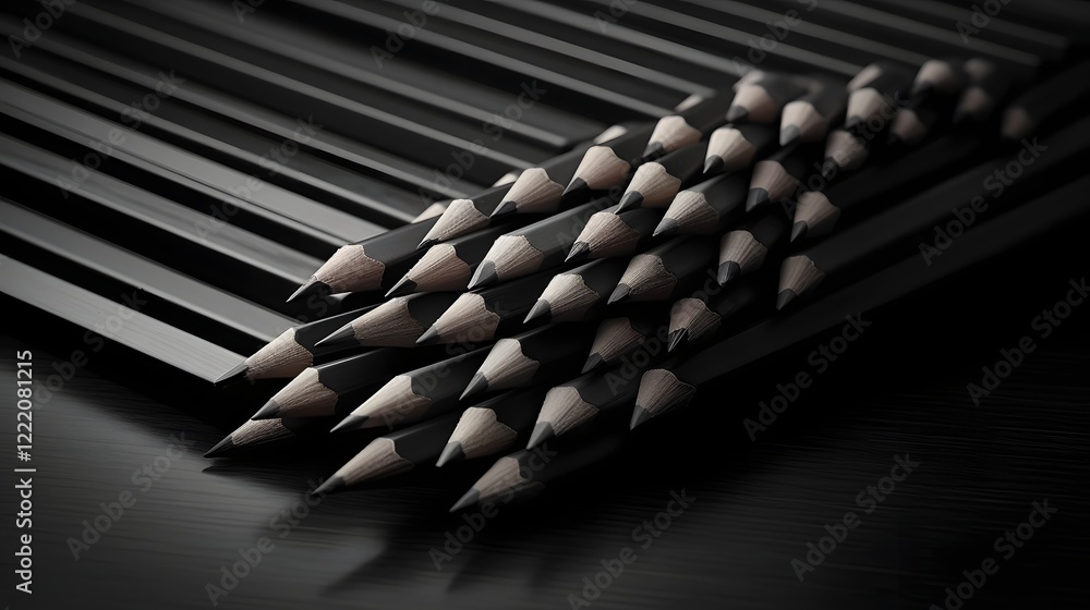 Aufkleber a set of charcoal pencils neatly arranged on a drawing pad with precise details and a minimal abstra