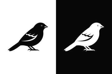Sparrow Bird Silhouette Vector Icon Black and White Background.