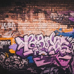 Urban Graffiti Art  Brick Wall Texture  Abstract Street Art  Colorful Sprays