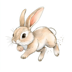 Fast Rabbit in Motion: Minimalist Isolated Watercolor Art Depicting a Swift Bunny Running with Grace and Speed Perfect for Nature Lovers and Animal Enthusiasts