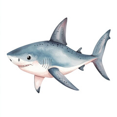 Obraz premium Minimalist Image of a Shark Swimming Gracefully in the Clear Blue Sea Isolated on a White Background Perfect for Nature and Marine Life Themes