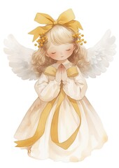 Fototapeta premium Adorable angel with golden ribbon
